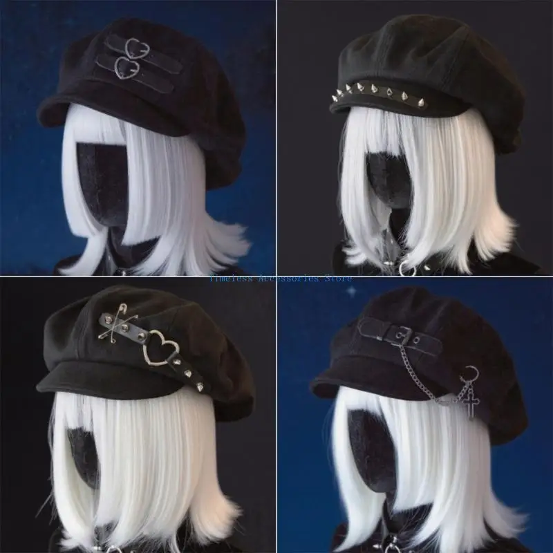 97QE قبعة الرسام العصرية المتضخم قبعة أنيقة على الموضة قبعة البريطانية للمواعدة التصوير الفوتوغرافي سائقة أجرة الرأس أغطية الرأس #3