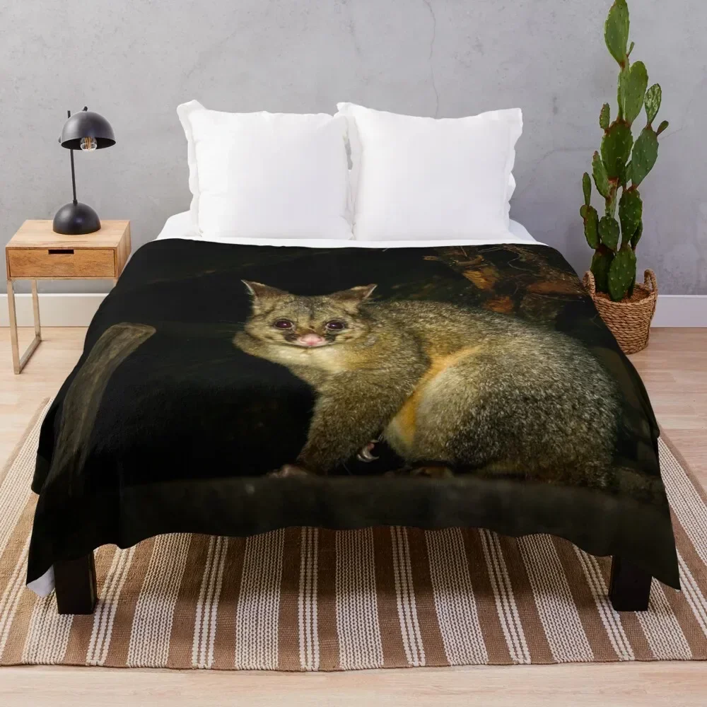 

Australian Bushtail possum at night Throw Blanket Wrinkle Resistant Lightweight Blanket