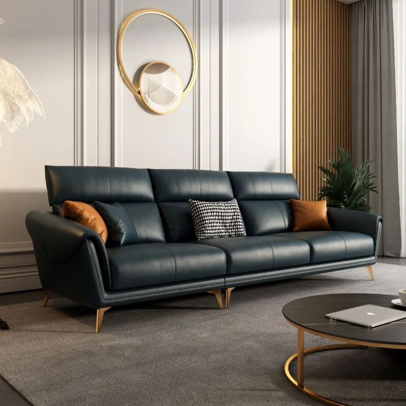 Best Seller Top Layer Cowhide Couch Living Room Sofa Simple Modern Nordic Leather Sofa Small Home 3 Seater Latex Sofa Set