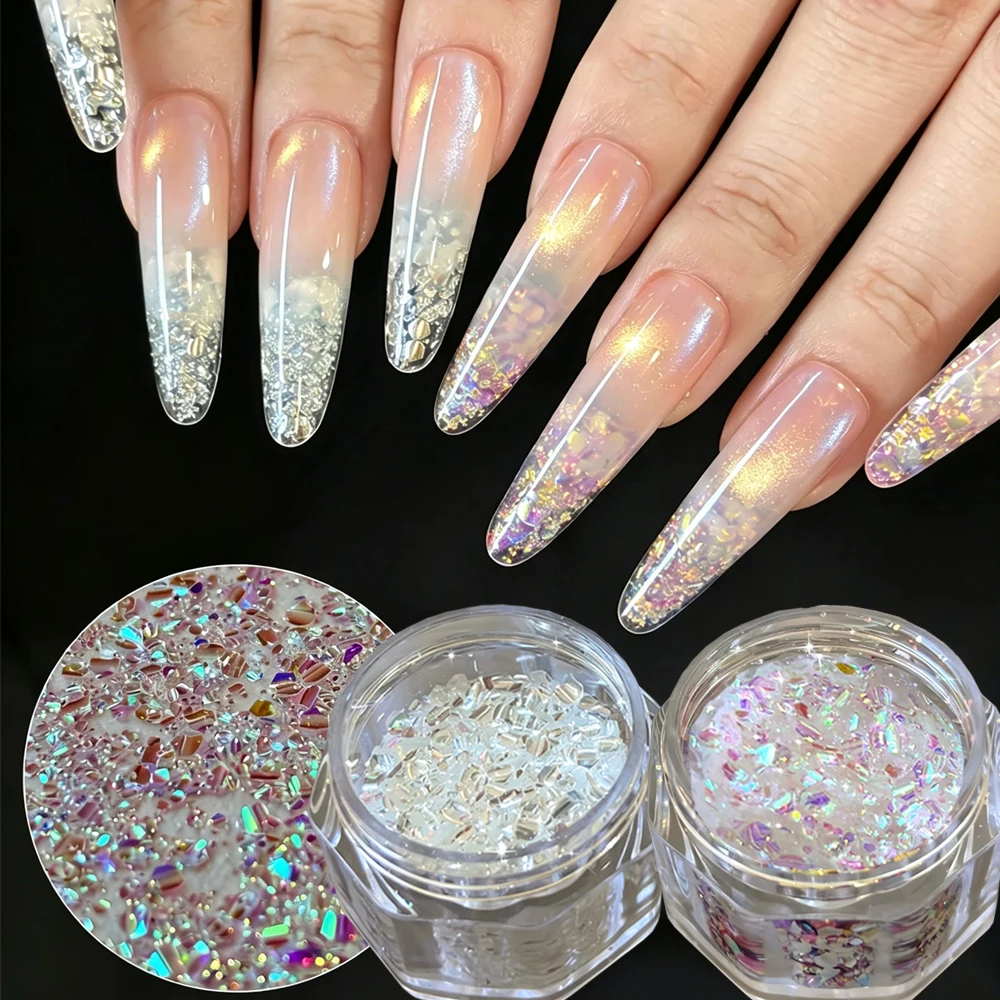 2/1Jar Light Chasing Flash Nail Art Sequins White Illusion Aurora Colorful Gradient Nail Art Mixed Glitter Flakes Material Powde