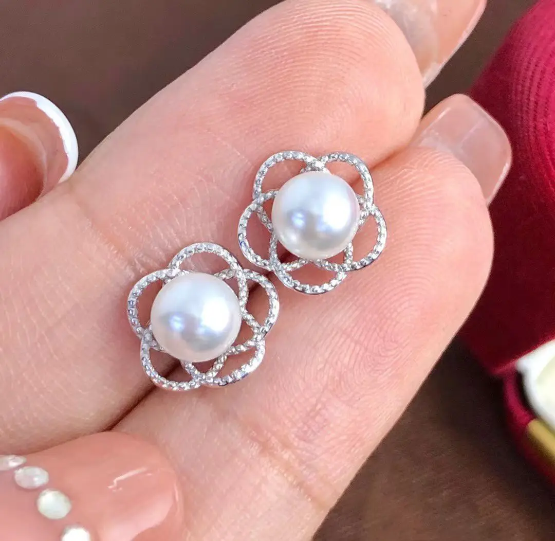 925 Sterling Silver Earrings Mount Findings Settings Base Mounting Parts Accessory for 5-6mm Pearls 10 pairs/lot