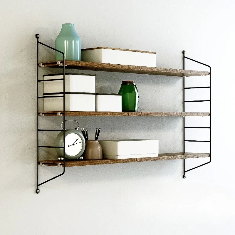 

Multi-Layer Wooden Bookshelf No-Drill Iron Organizer Sturdy Floating Wall Rack High Load Capacity Scandinavian Display Shelf