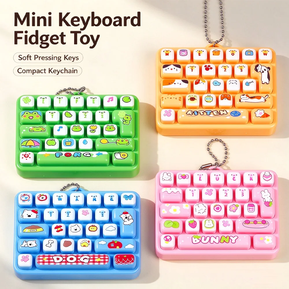 2027 Mini 26-key Mini Key Caps Clicker Fidget Toys Animal Keyboard Keyrings Button Stress Relief Toy Bag Charms Gift 26 키캡 키링