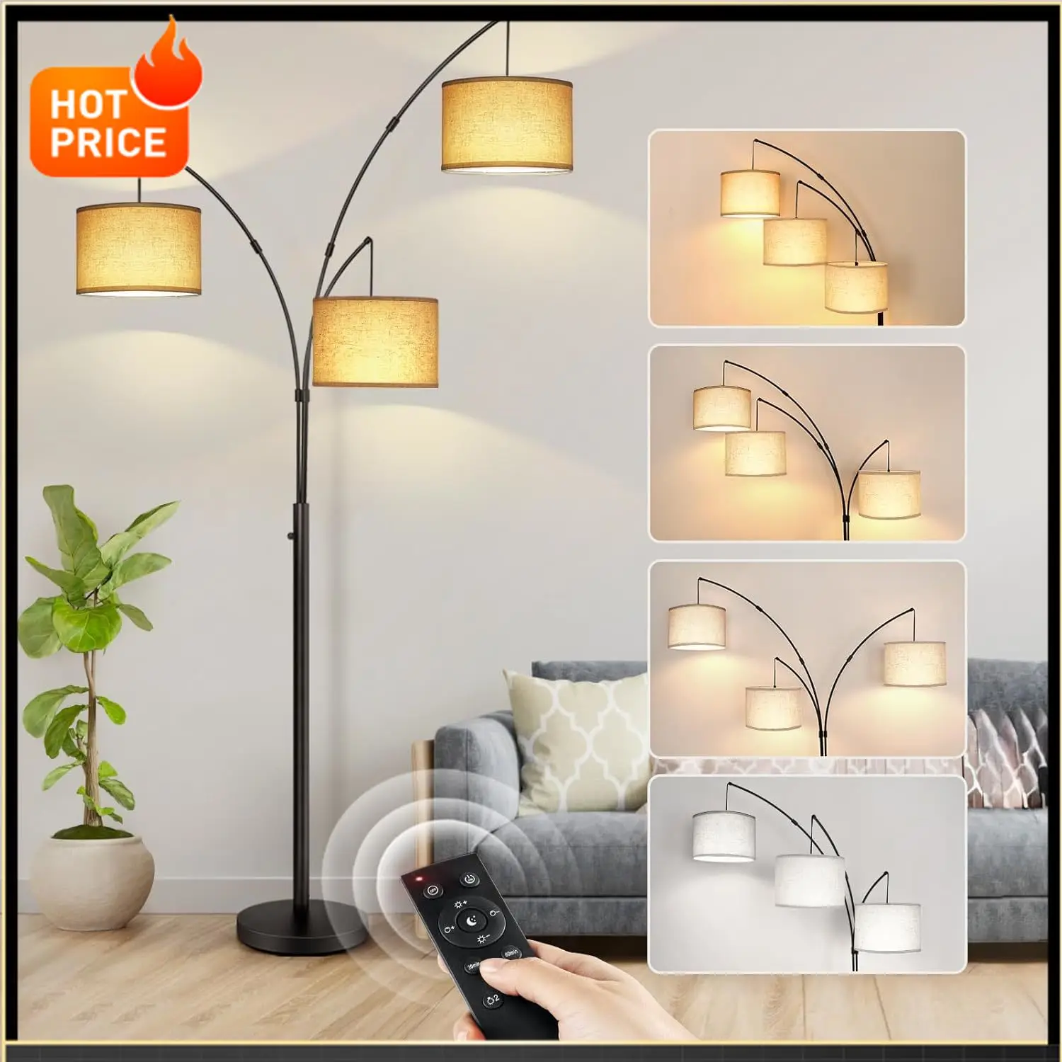 

Бестселлер OUTON: Светодиодный напольный светильник Arc с пультом ДУ, диммируемый, современный, черный, 3 лампы, арочный, высокий, в стиле середины века, регулируемый