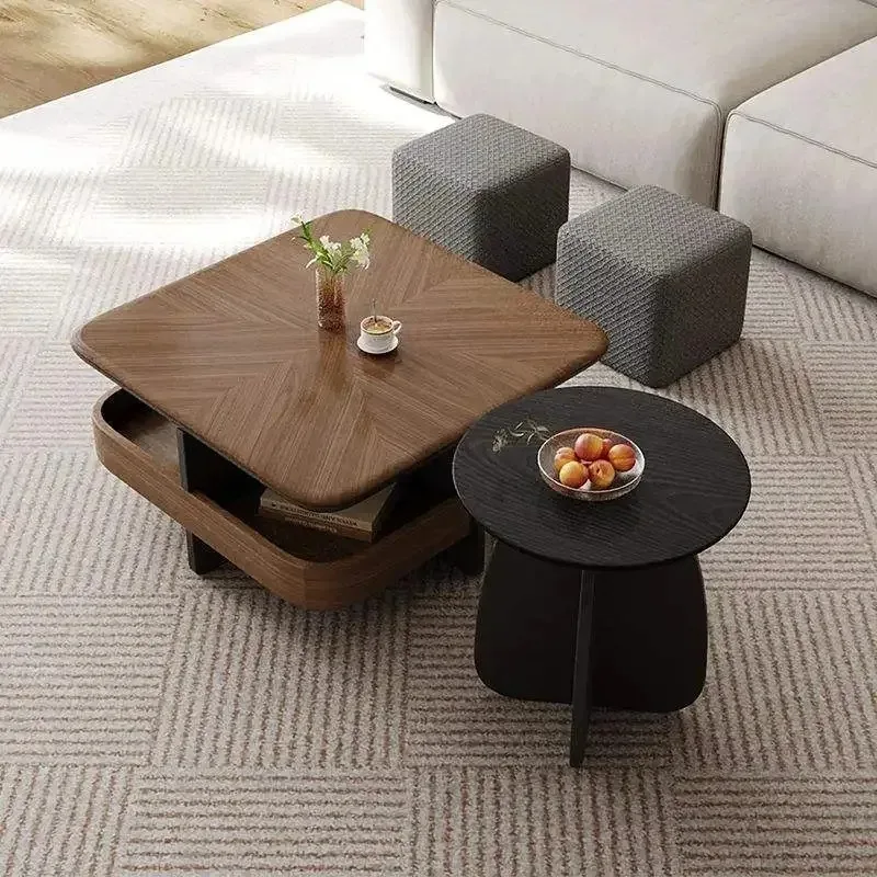 *Coffee Table Set with Storage Stools and Accent Side Table, Multifunctional, Space-saving, Ideal for Modern Living Rooms.