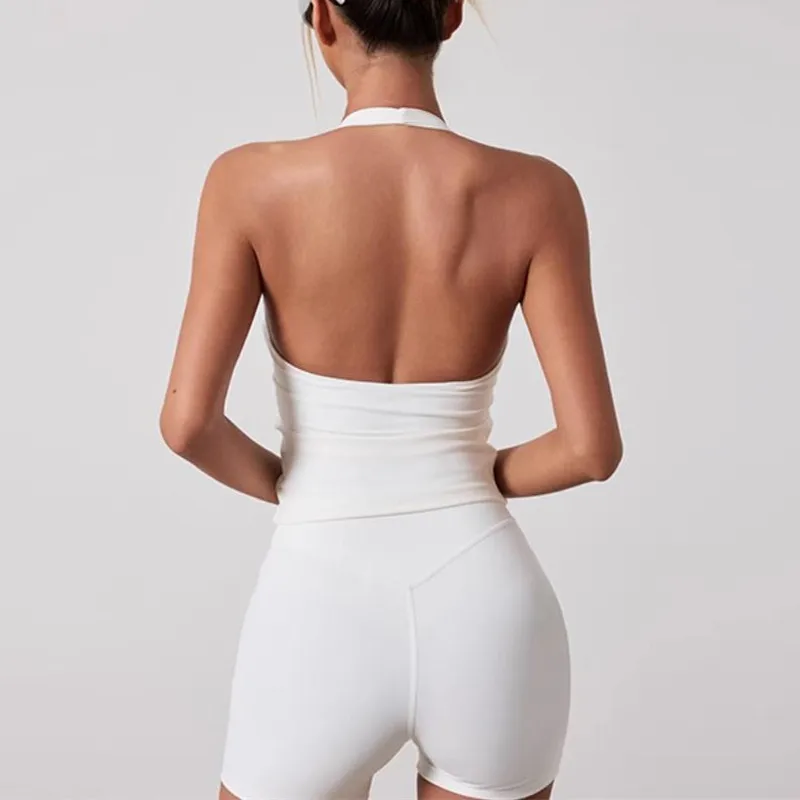 Gilet sportivo da yoga con scollo a V Canotte da fitness elastiche attillate da donna Camicie senza maniche da palestra Top da allenamento per corsa Halter Abbigliamento sportivo Petto