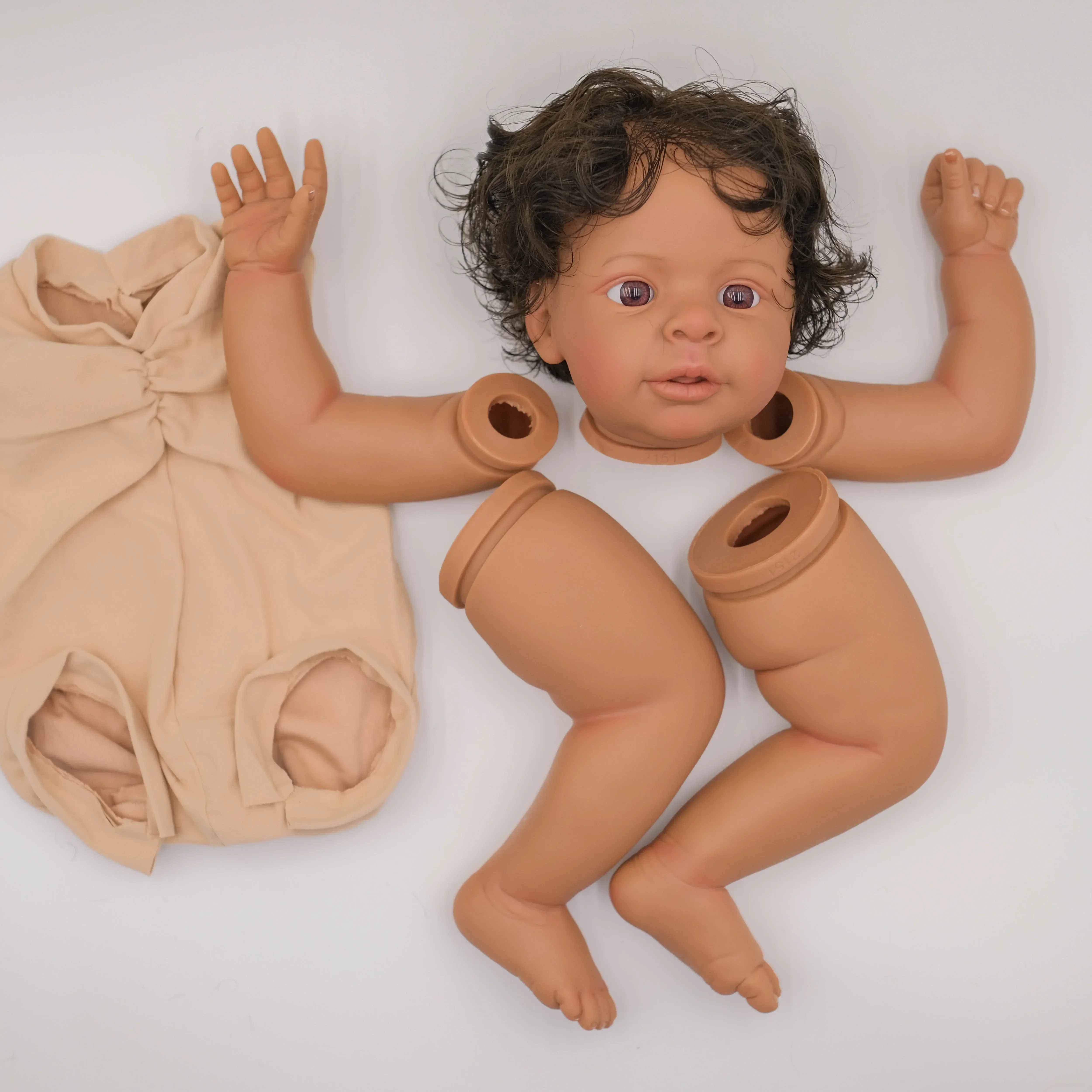 22inch Jaylan Dark Brown Skin version Cloth Body Reborn painted Doll kit Doll parts with Hand Rooted Hair