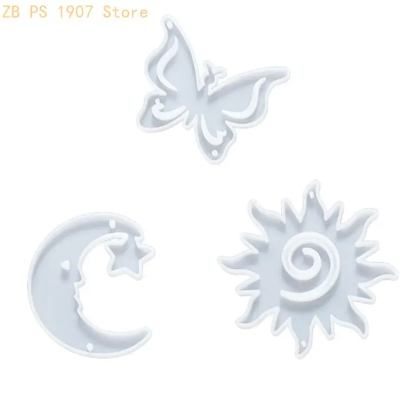 

Silicone Craft Mold Charm Pendants Moulds Butterfly Moon Sun Shapes for Jewelry 55KA