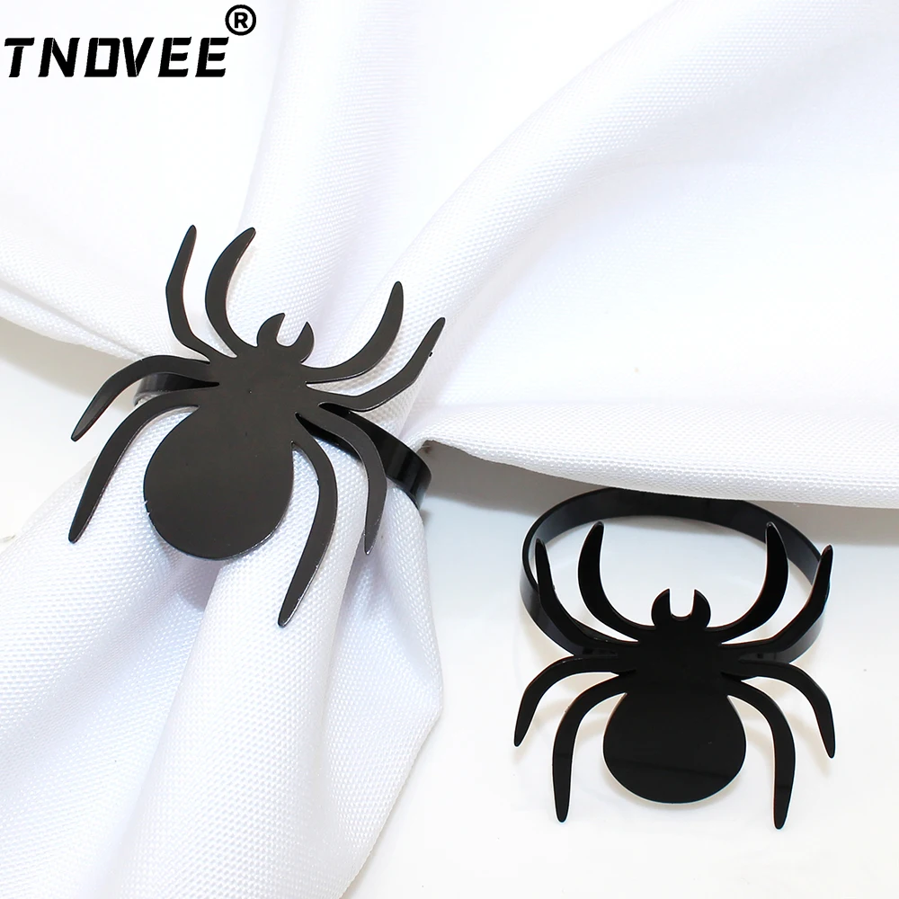 8Pcs Black Spider Napkin Rings Skeleton Hand Halloween Napkin Holder for Halloween Party Wedding Table Decoration ERH207