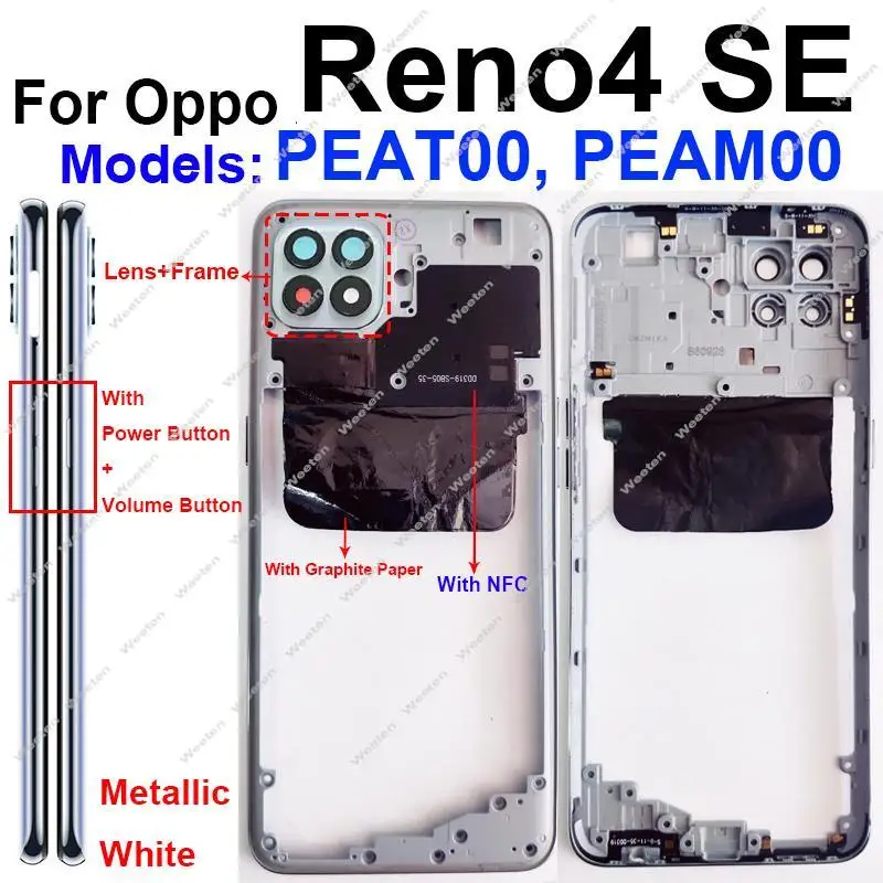 

Средняя рамка для OPPO Reno 4Lite 4F 4SE Средняя крышка рамки Средний корпус с рамкой объектива камеры Запасные боковые кнопки