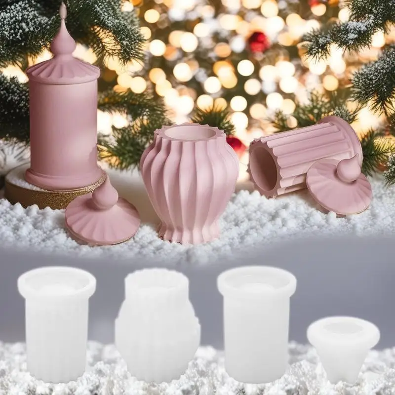 L9BE Striped Resin Jar Molds Food Safe Material Tealight Holder Candlestick Molds for DIY Craft Candy Jar Making