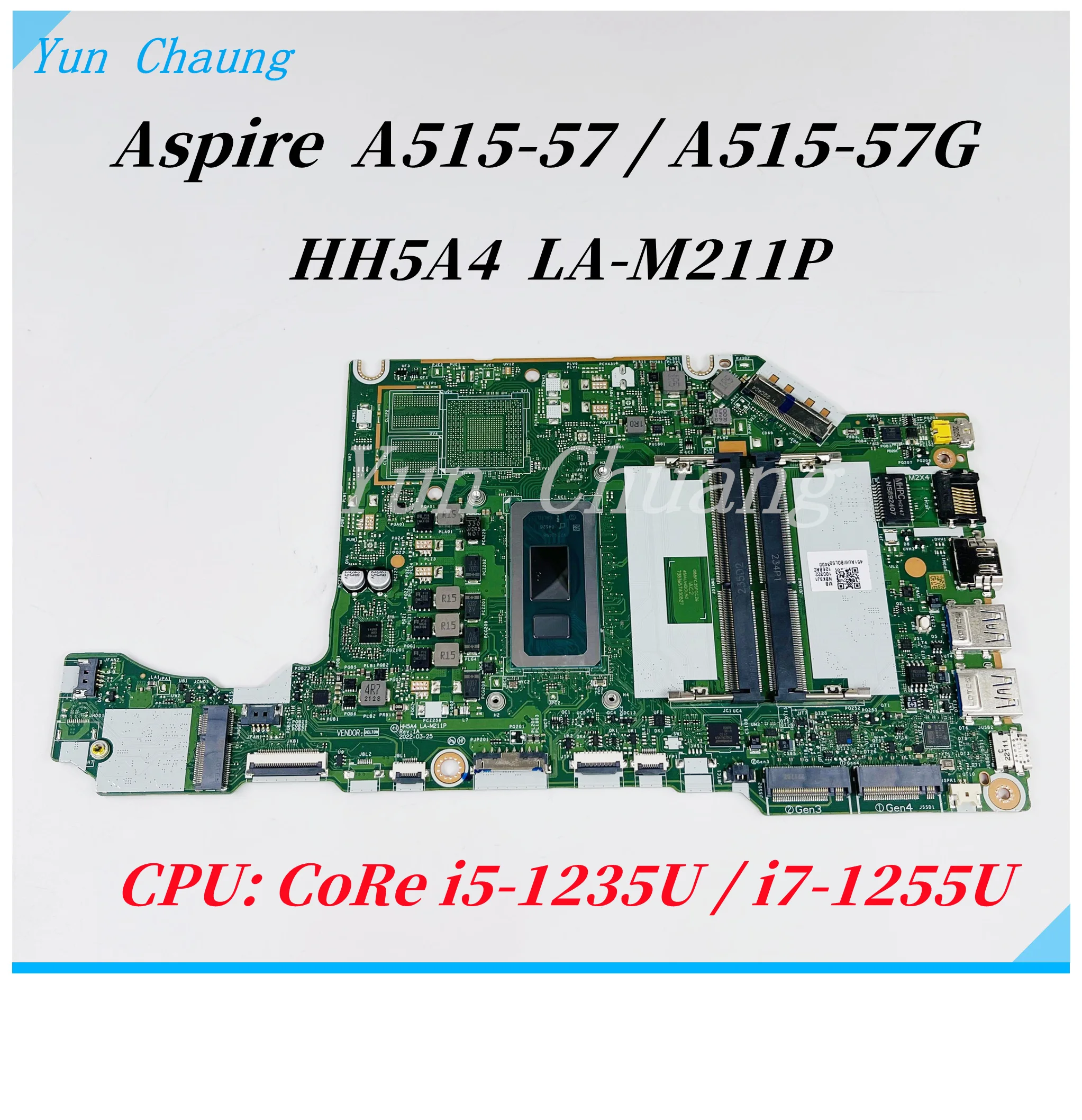 For Acer Aspire A515-57 A515-57G Laptop Motherboard NB.K3J11.003 HH5A4 LA-M211P Mainboard With i3 i5-1235U/i7-1255U CPU UMA DDR4