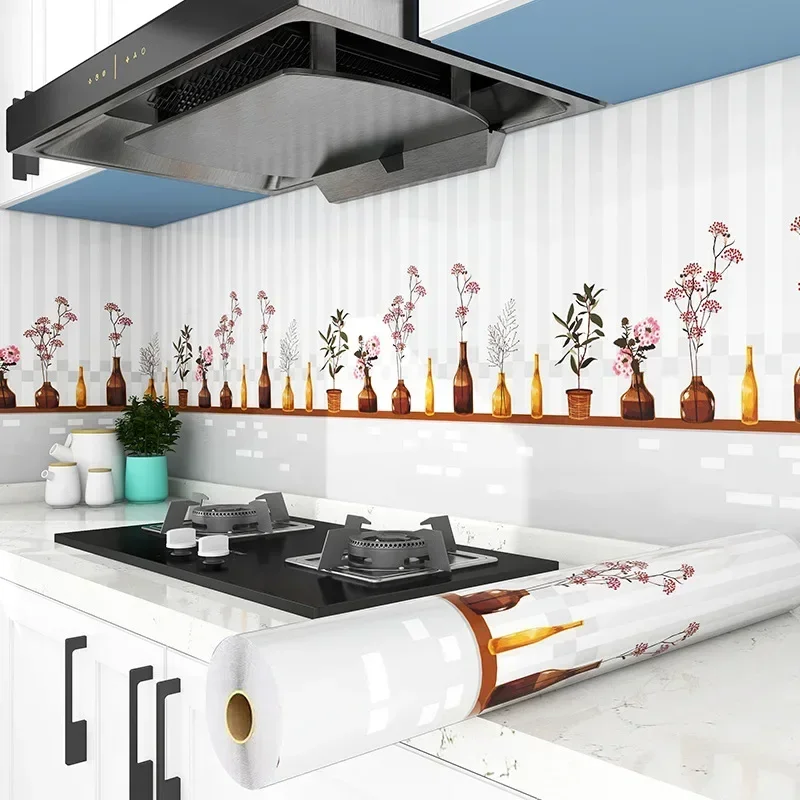 60CM Kitchen Oil-Proof Waterproof Fireproof Self-Adhesive High Temperature Resistant Stove Wallpaper Cabinet.