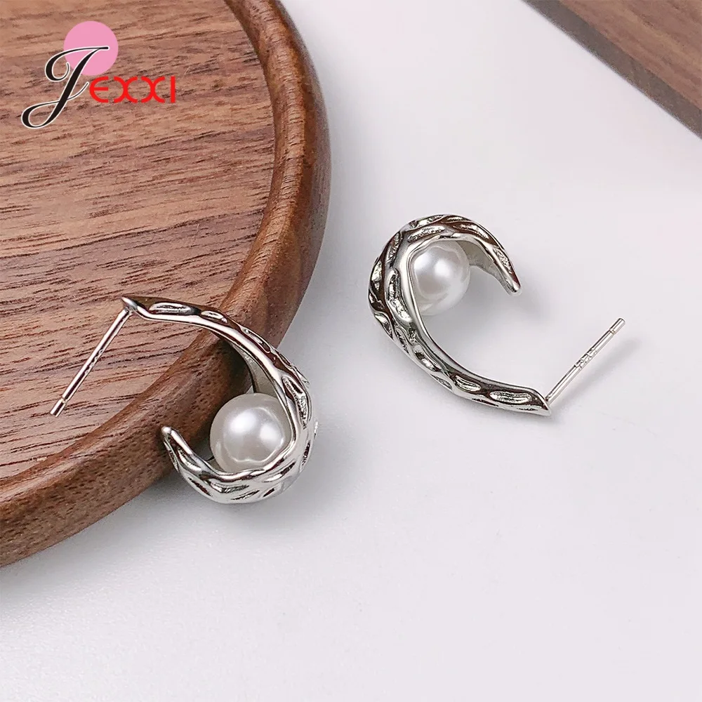 Wholesale Genuine 925 Sterling Silver Stud Earrings Jewelry With 2 Colors Option Sparkling Fresh Water Pearl Female Ear Stud