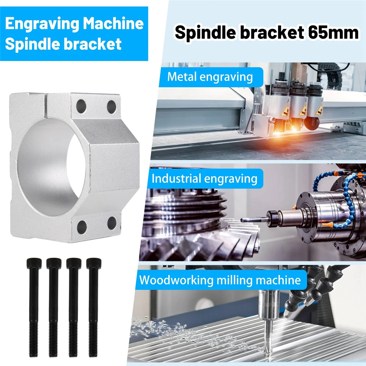 Motor de fresadora CNC, husillo de 1 piezas, con 4 tornillos, abrazadera de husillo, soporte de montaje de 65mm