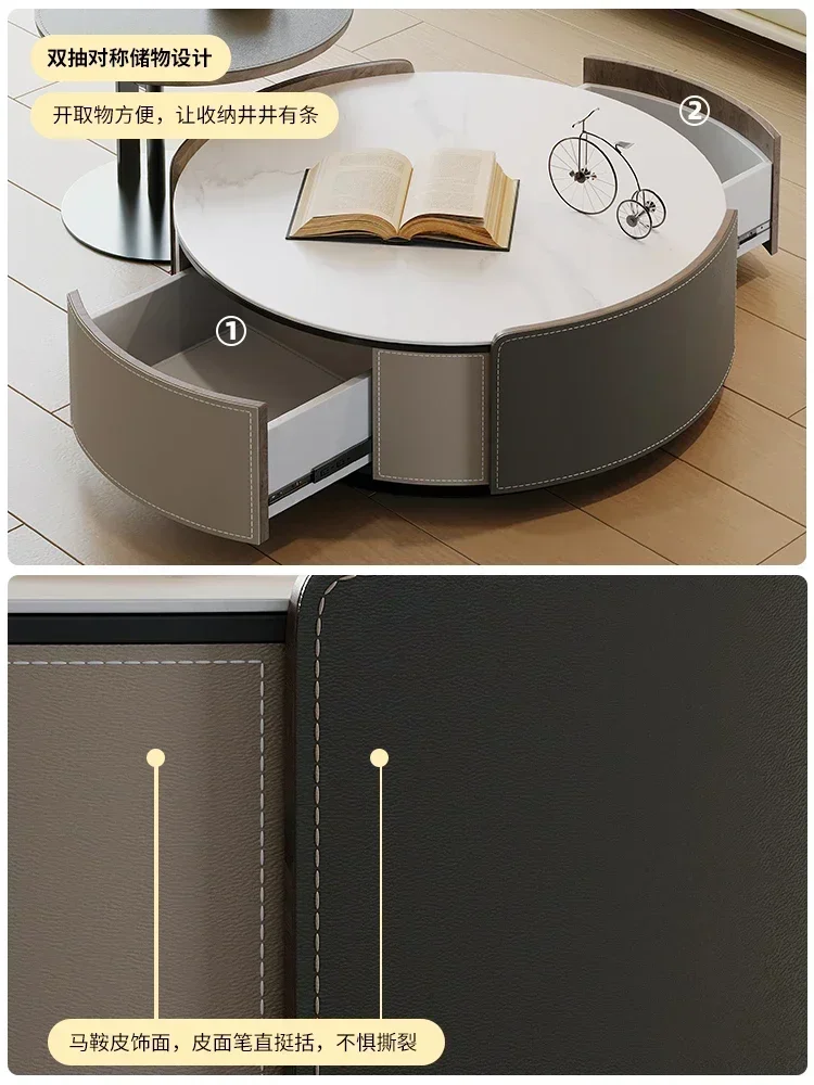 European Entry Lux High-Grade Simple round Storage Combo Stone Plate Coffee Table