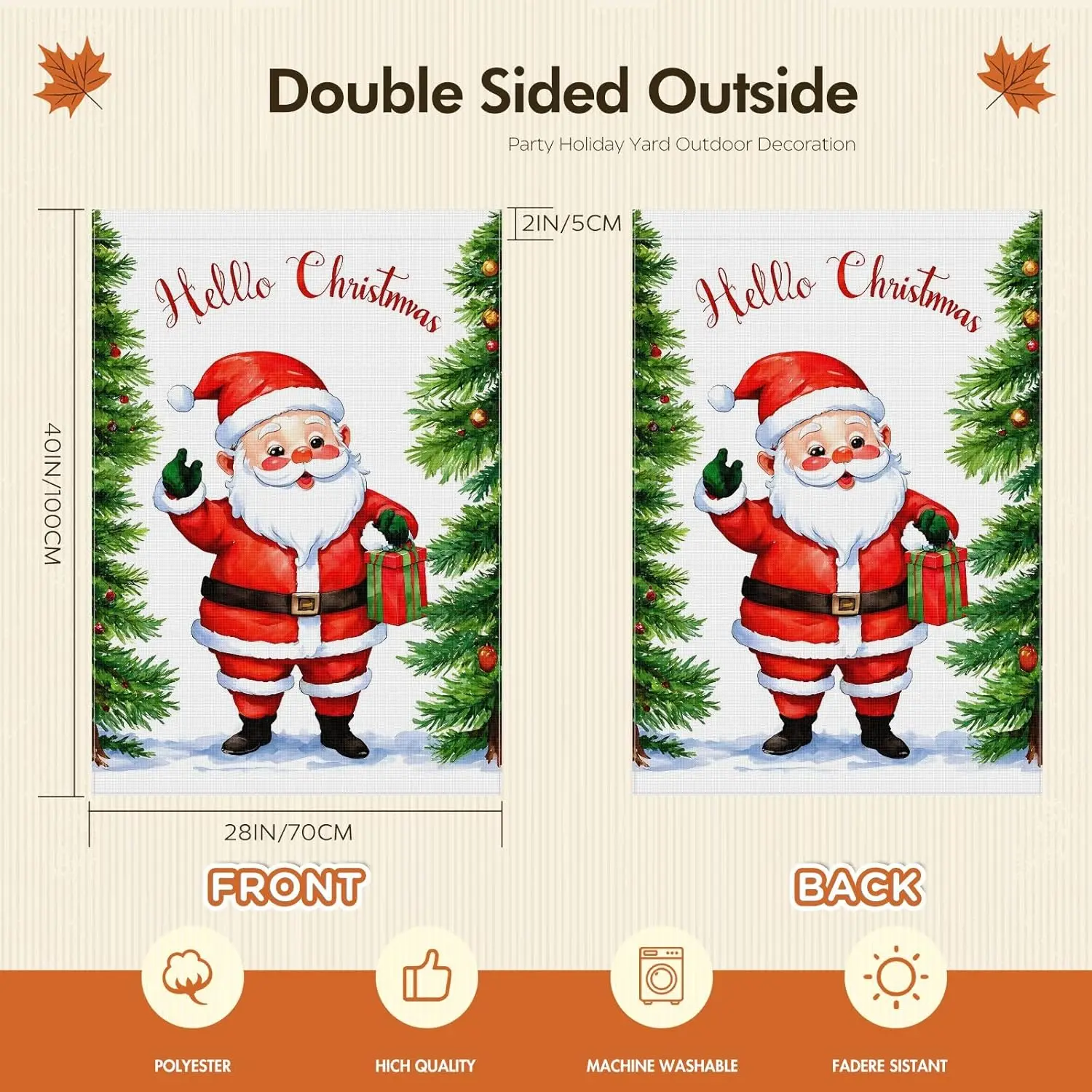 Double-Colored Happy New Year Outdoor Garden Flag Trees Christmas Character Washable Garden Decor for Outdoor, Cartoon Garden De