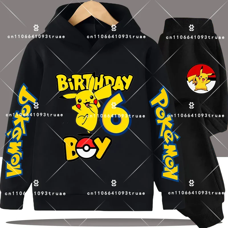 

3-12 years old Pokémon Pikachu children's hooded shirt set with digital cartoon prints - boys' sports shirt, girls' casual top