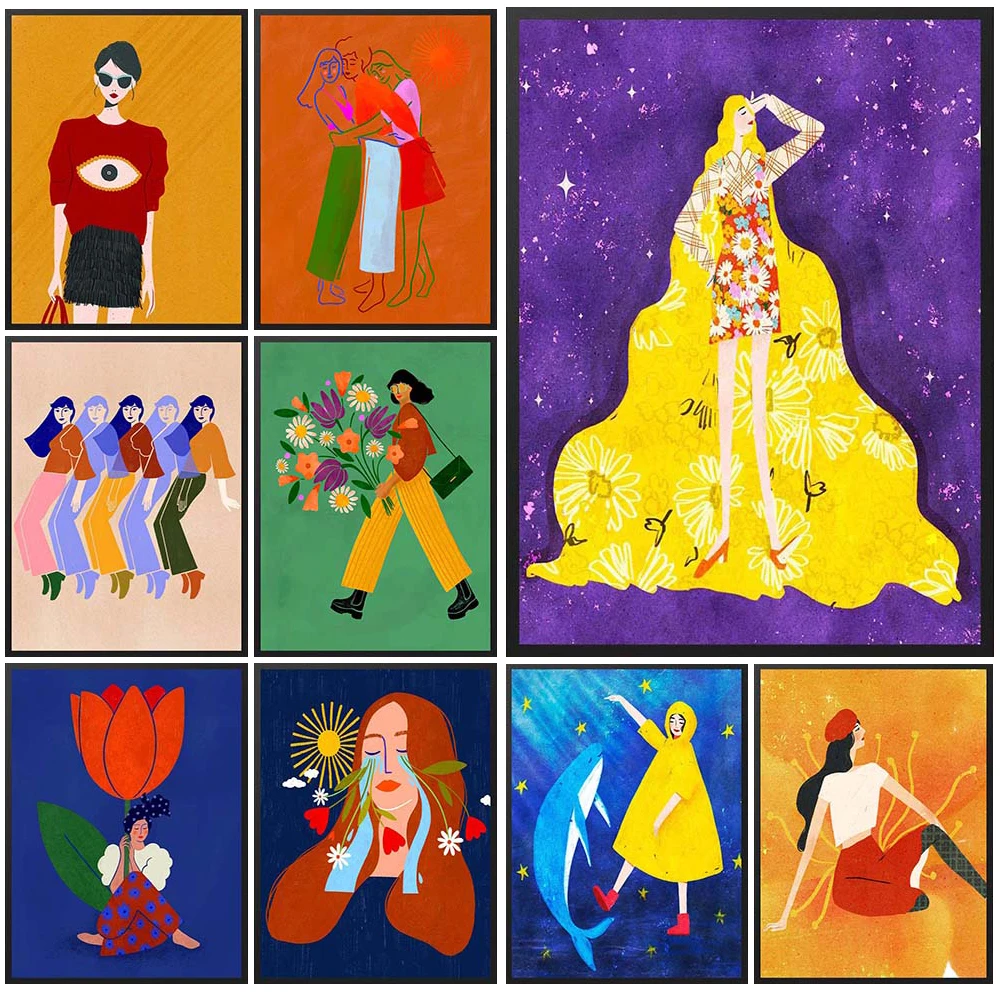 

Cartoon Girl Princess Portrait Illustration Poster Wall Art Canvas Painting Home Decor Wall Pictures For Living Room Unframed