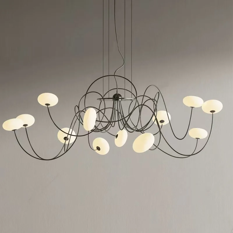 Minimalist Lamps In The Living Room, Nordic Modern Chandeliers, Artistic Creativity, Special-shaped Curved Iron Wire Lighting
