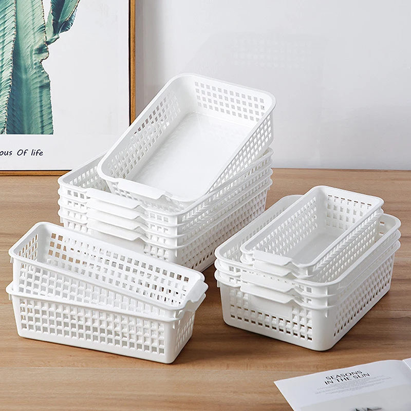 Household Plastic Hollow Desktop Storage Basket Snack Storage Basket Rectangular Sundries Storage Box Bathroom Organizer Basket
