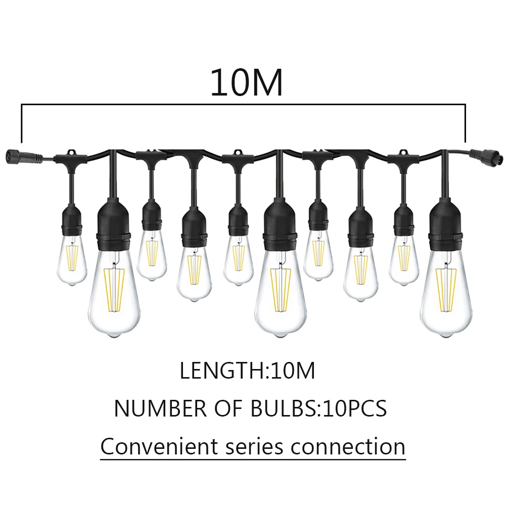 10M 15M Zware Led String Lights E27 ST64 Filament Lamp 4W Fairy Guirlande Opknoping Lichten Patio Festival cafe Bar Industriële Decor - afbeelding 1