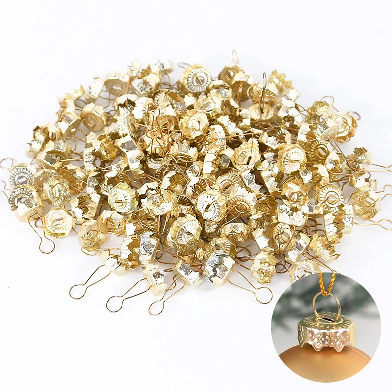 50/100pcs Round Christmas Ball Ornament Caps Gold Silver Removable Metal Hangers Cap Merry Xmas Decor For Home New Year Navidad