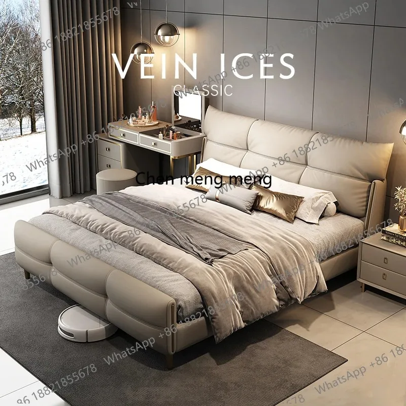 

E136 Modern Minimalist Double Bed Italian Retro Black Master Bedroom Luxury Frame Twin Size Modern Wood Bedroom Furniture