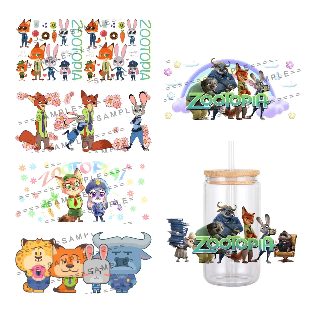 Disney Cartoon Zootopia Pattern UV DTF Transfer Sticker Waterproof Transfers Decals For 16oz Glass Cup Wrap Stickers