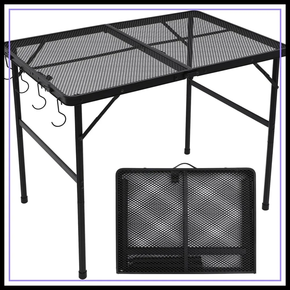 

3 Ft Folding Camping Table, Portable Aluminum Picnic Table with Adjustable Height, Lightweight Outdoor Grill Table
