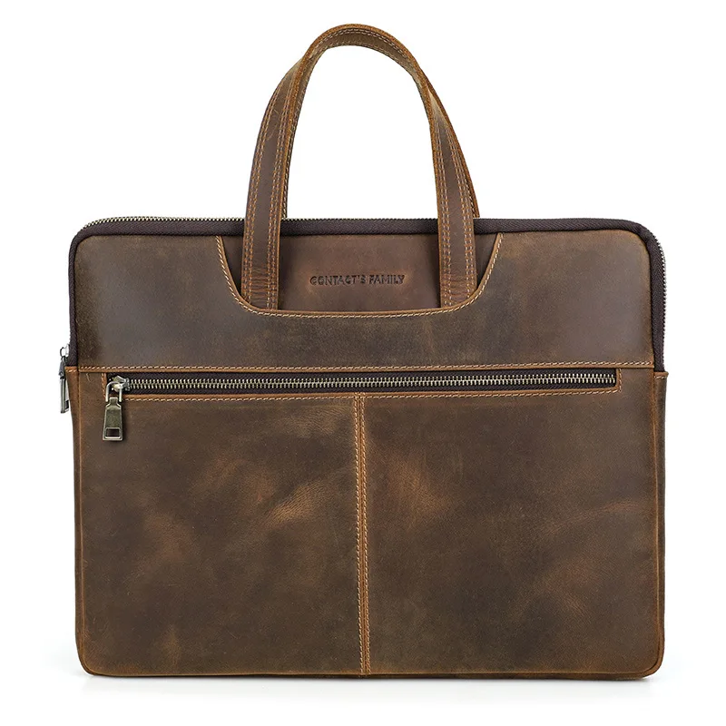 Men Briefcase Genuine Leather Laptop Sleeve Case Bag for 15