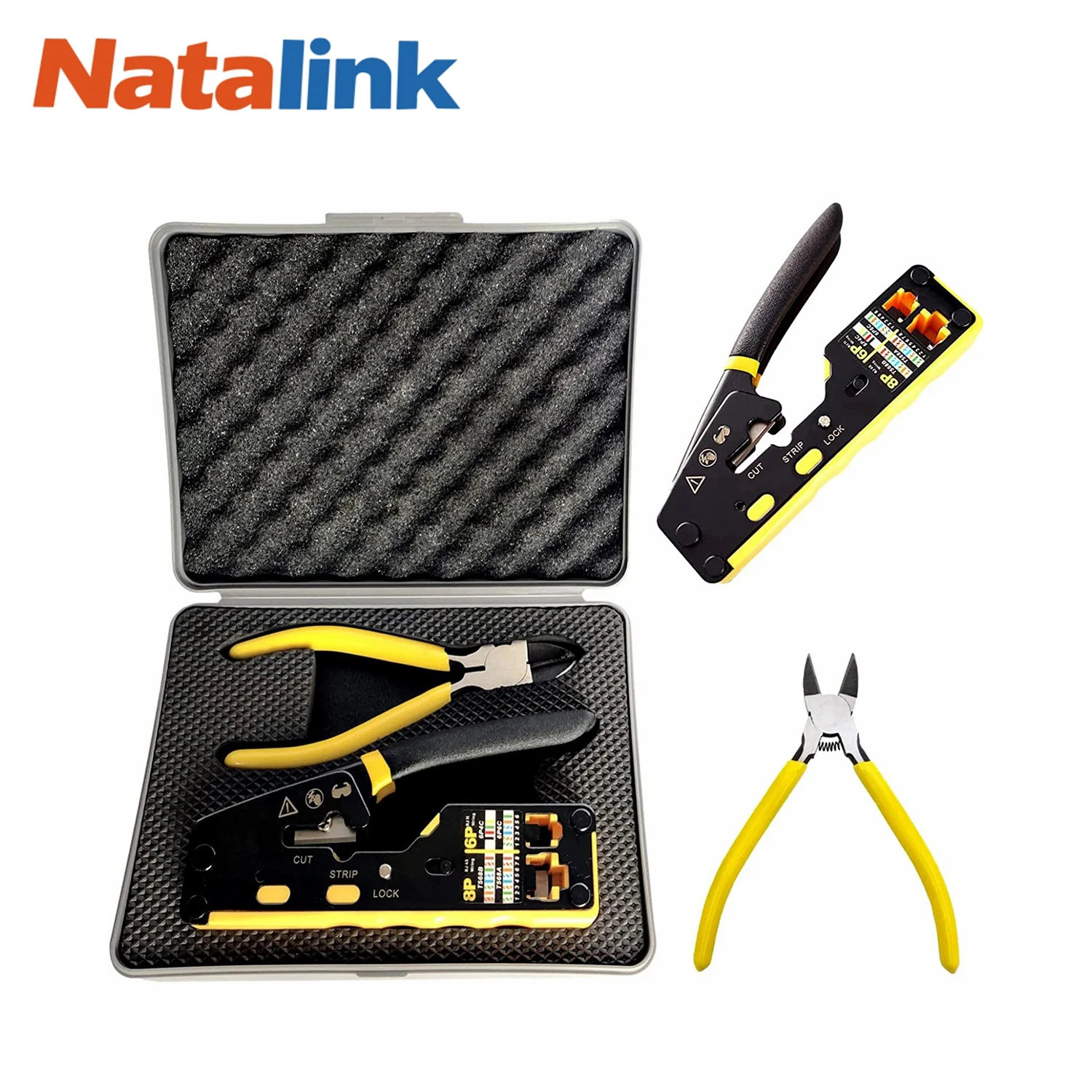 Natalink Rj45 Pass Through Crimp Tool Kit, Cat6 Cat6A Cat5 Cat5e Ethernet Crimping Tool Kit with a 8P/6P Ethernet Crimper