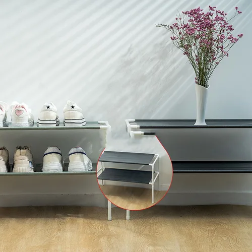 Imagen 2 del producto Zapatero de 2 capas para el hogar, armario de zapatos resistente al polvo, grueso, duradero, para sala de estar, zapatillas, botas, estante de almacenamiento, Montaje Simple