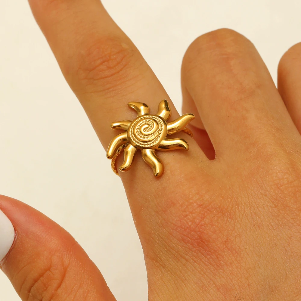 Stainless Steel Sunflower Ring Neutral Spiral Irregular Open Ring Personalized Sweet Cool Street Performance Jewelry Accessories
