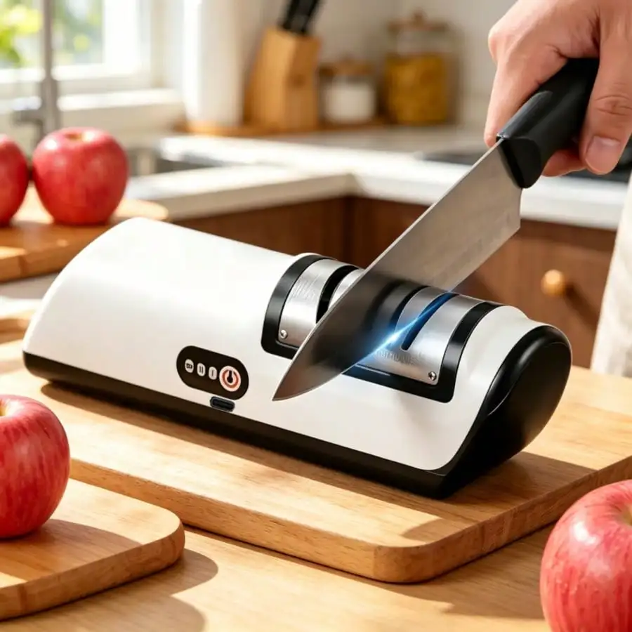 POMERANIAN USB Rechargeable Professional Electric Knife Sharpener, Suitable For Various Scene Applications, With Black And White And Yellow And White Colors To Choose From, Very Suitable For Polishing Kitchen Knives.