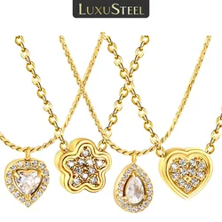 LUXUSTEEL Water Droplet Heart shaped Pendant Necklace Stainless Steel Women Necklace Chain Pendant Jewelry Valentine's Day gifts