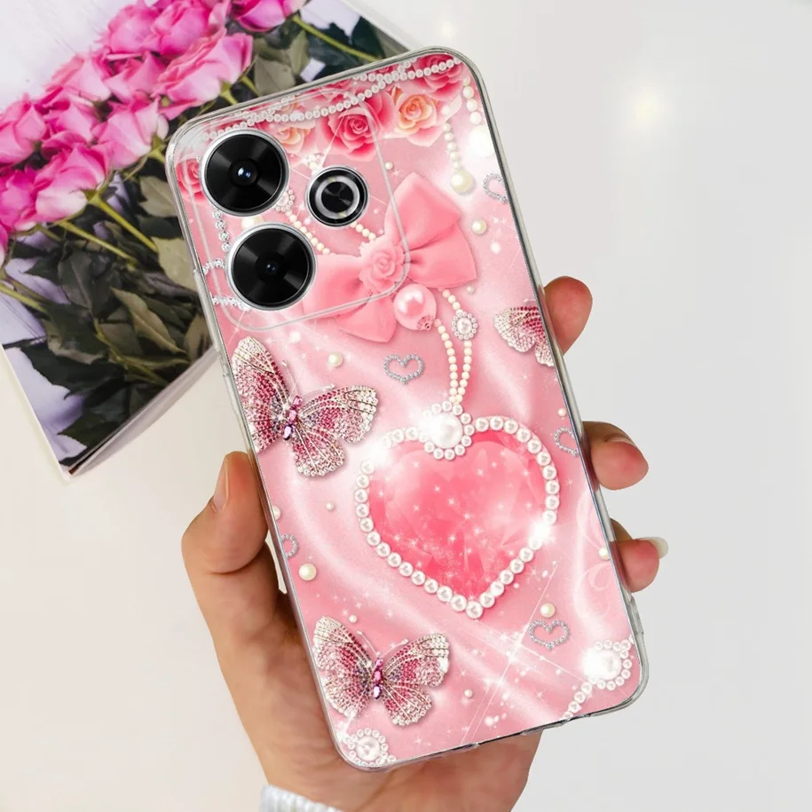 For Cover Xiaomi Redmi 13 Phone Case TPU Soft Silicone Fashion Flower Clear Funda For Redmi 13 4G 2024 Bumper Redmi13 Back Cover