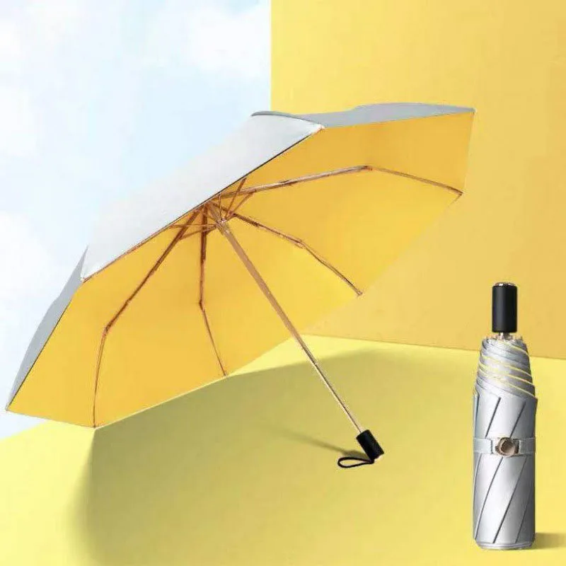 Double Layer Titanium Silver UPF50 Umbrella Sunscreen Anti-UV Sun Umbrella Three-fold Rain Umbrella Folding Umbrella Sunshade