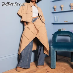 TWOTWINSTYLE-gabardina holgada de retales para mujer, abrigo de manga larga con solapa, removible, estilo de moda