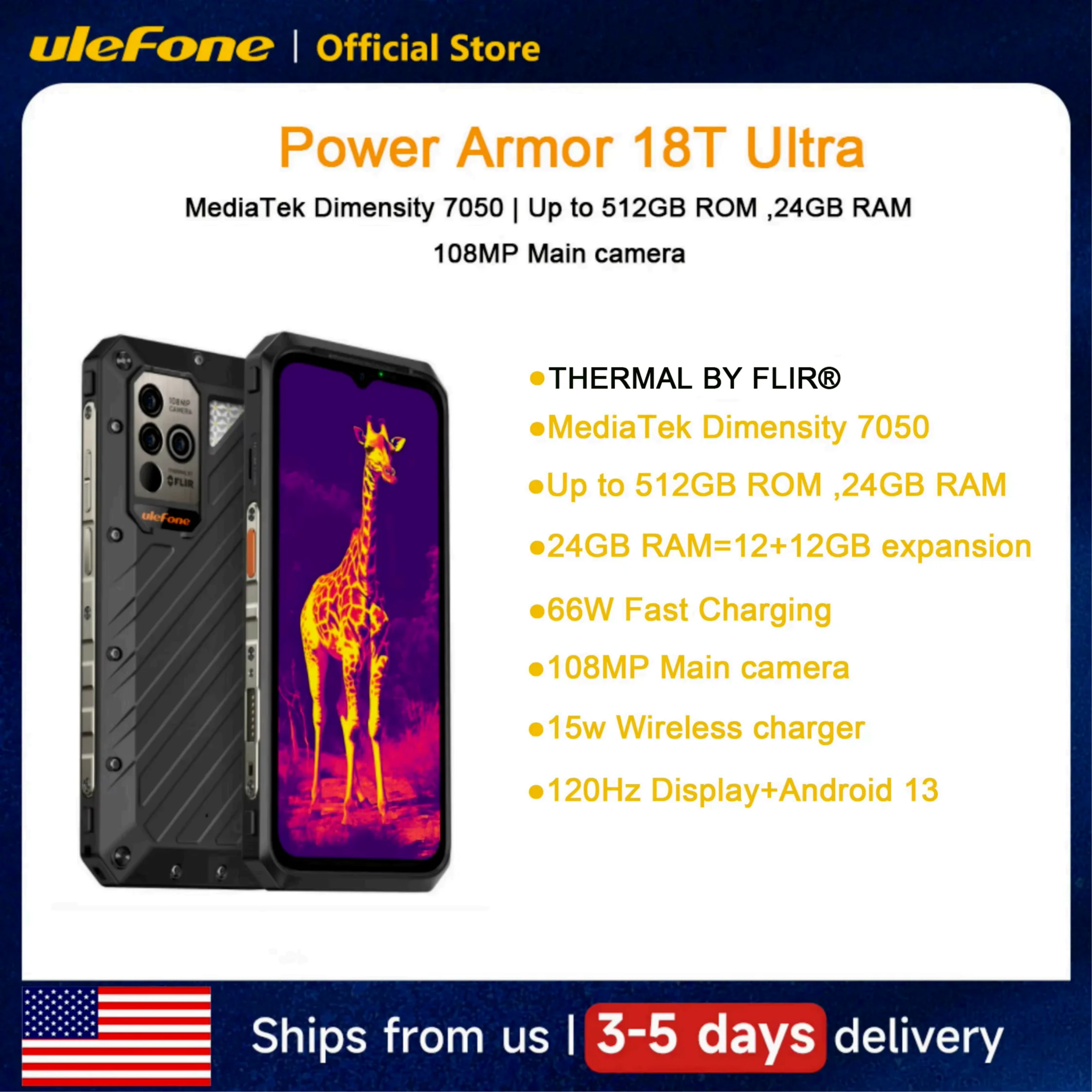 Ulefone Power Armor 18T Ultra 5G Rugged Phone 512GB ROM +24GB RAM Thermal Imaging Camera THERMAL BY FLIR® smartphone NFC