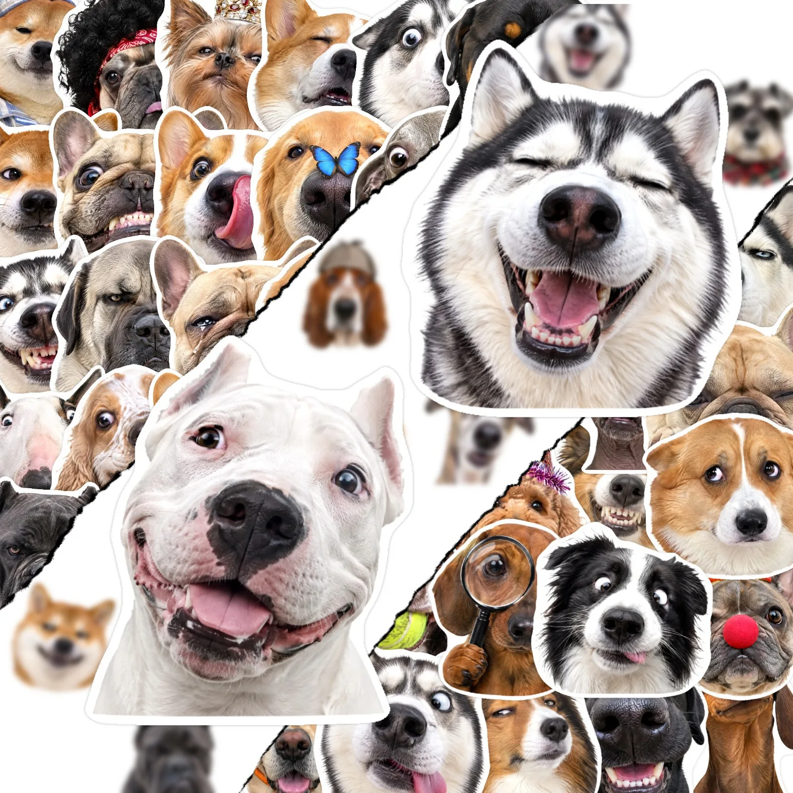 50 PCS Cute Pet Dog Funny Expression Fun Stickers Decorate Luggage Skateboard Helmet Bike Scrapbook Non Repeated Decals