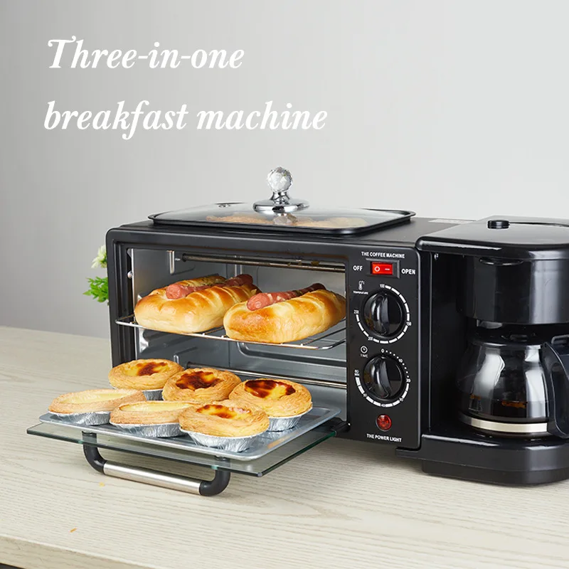 3-in-1 Breakfast Station, Multifunctional Toaster Oven with Coffee Maker & Griddle Pan, Compact Breakfast Maker for Home Kitchen