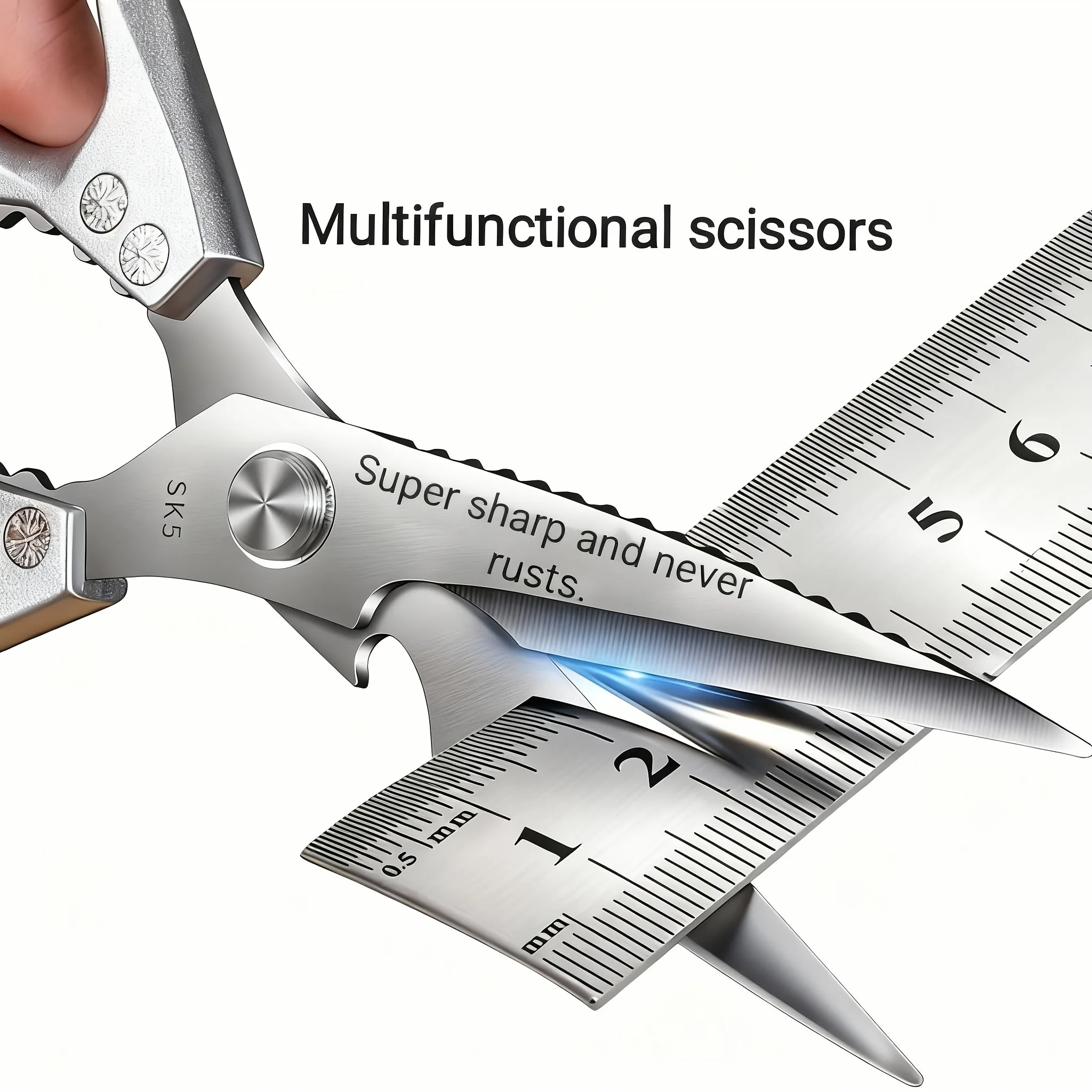 Heavy-duty stainless steel scissors with sharp blades - professional for cutting meat, chicken, poultry, fish, fruits, and veget