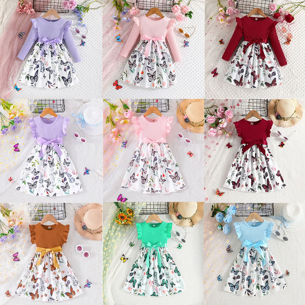 Halloween Christmas Holiday Party Six Color Butterfly Short Sleeve Casual Dress Daily Cute Dress Birthday Party Gift for Girls