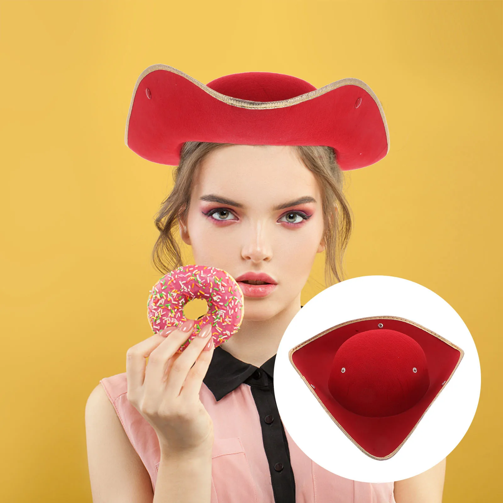 

Pirate Captain Hat Red Adult Tricorn Hat For Halloween Carnival Party Unisex Accessory Historical Reenactment