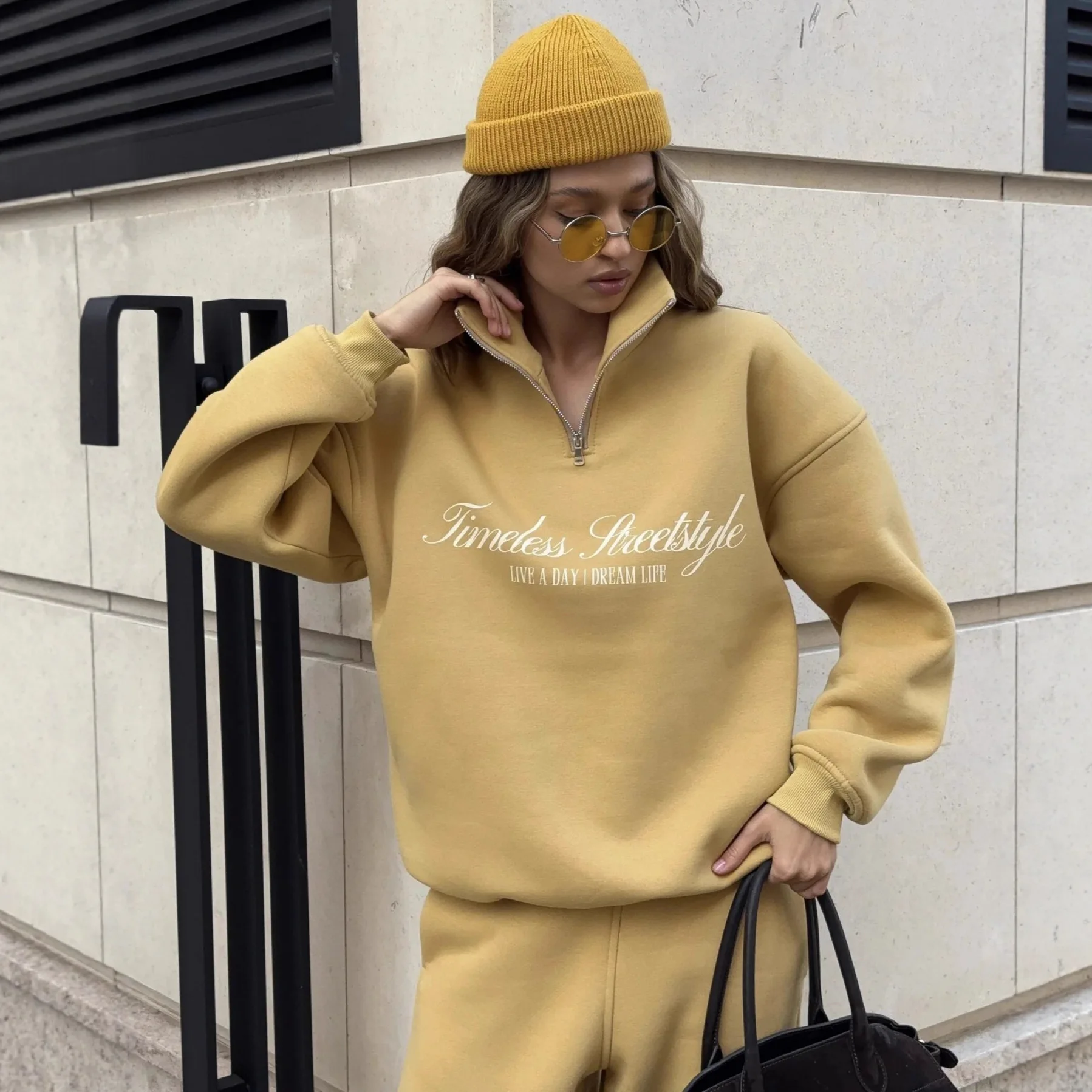 Letter print long-sleeved sweater trousers casual suit oversize jumper sweatpants two-piece set