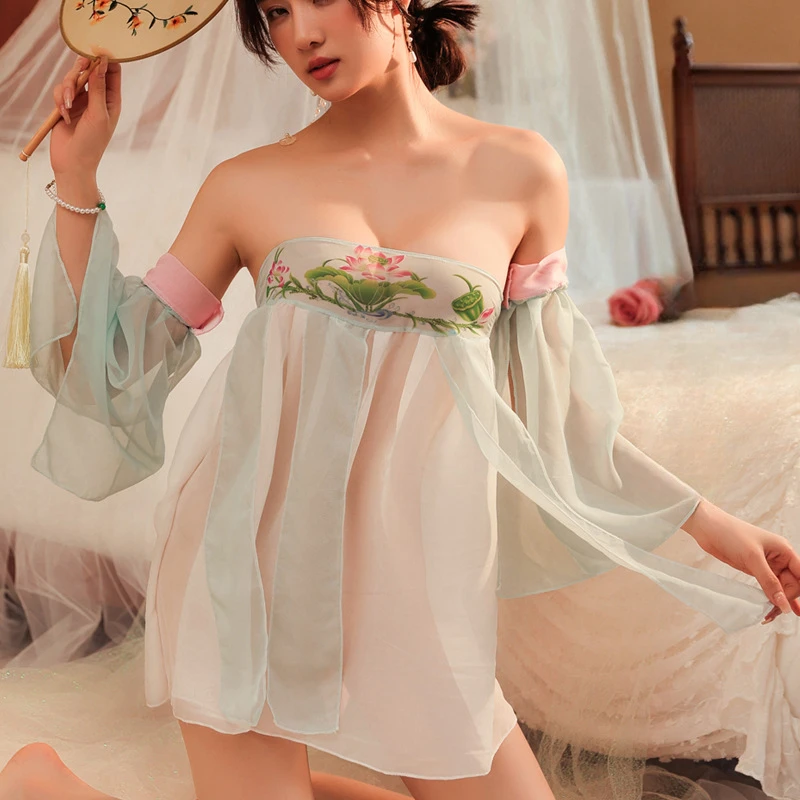 Sexy Antique Style Chiffon Hanfu Skirt Plus Size Cute Dress Chinese Retro Traditional Fairy Costume Adult Couples Cosplay Outfit