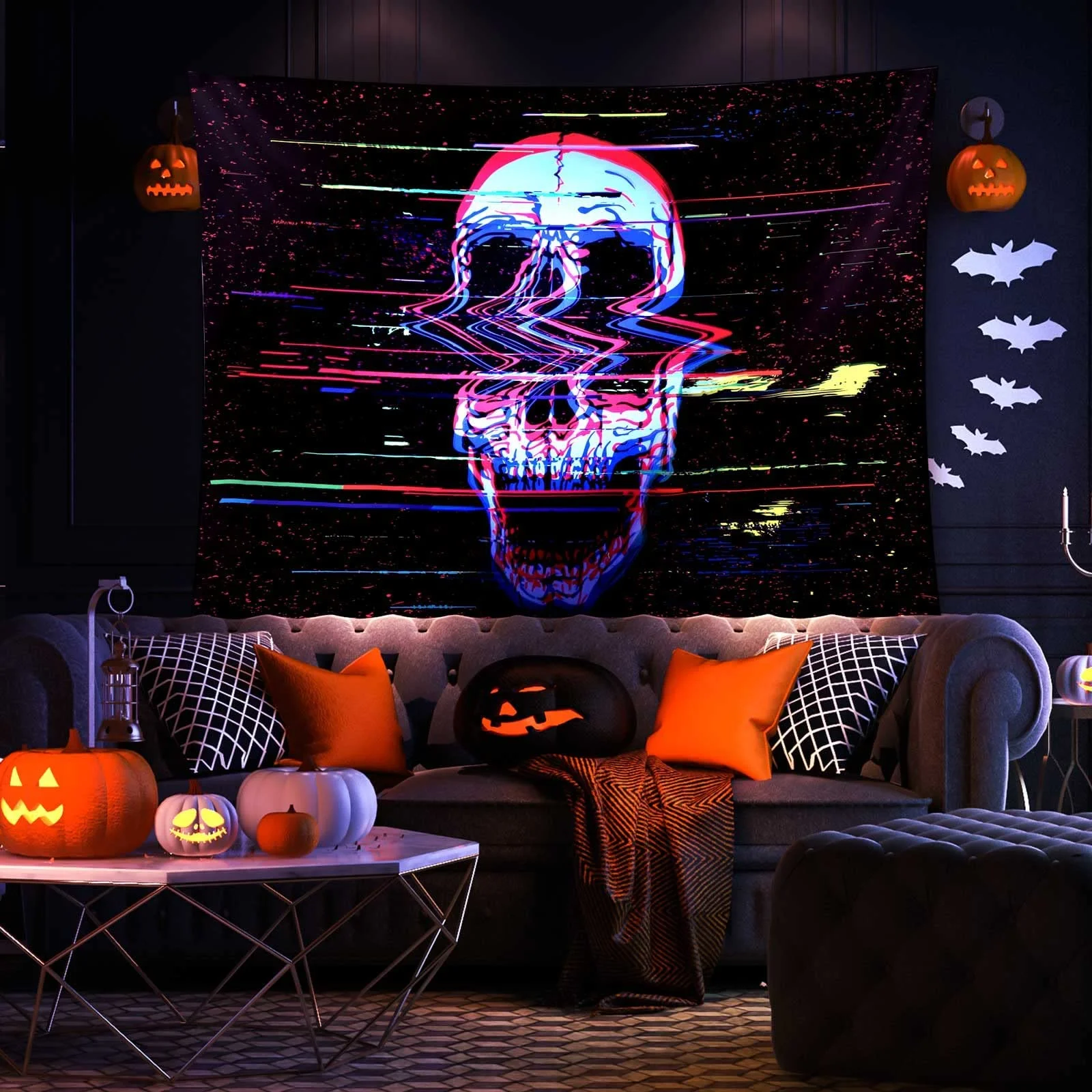 VIKAMA Cyber Failure Skull Wall Tapestry Dark Style Bedroom Gaming Room Wall Decoration Rug Living Room Dormitory Tapestry