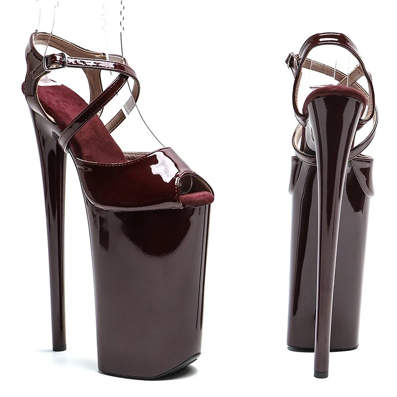 Leecabe 26CM/10inches Patent Upper Small open toe sexy exotic High Heel platform party sandals Pole Dance shoes