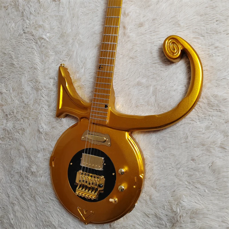 Golden Metal Painted 6-String Electric Guitar with Golden Vibrato Bridge Unique Shape for Guitarists And Musicians